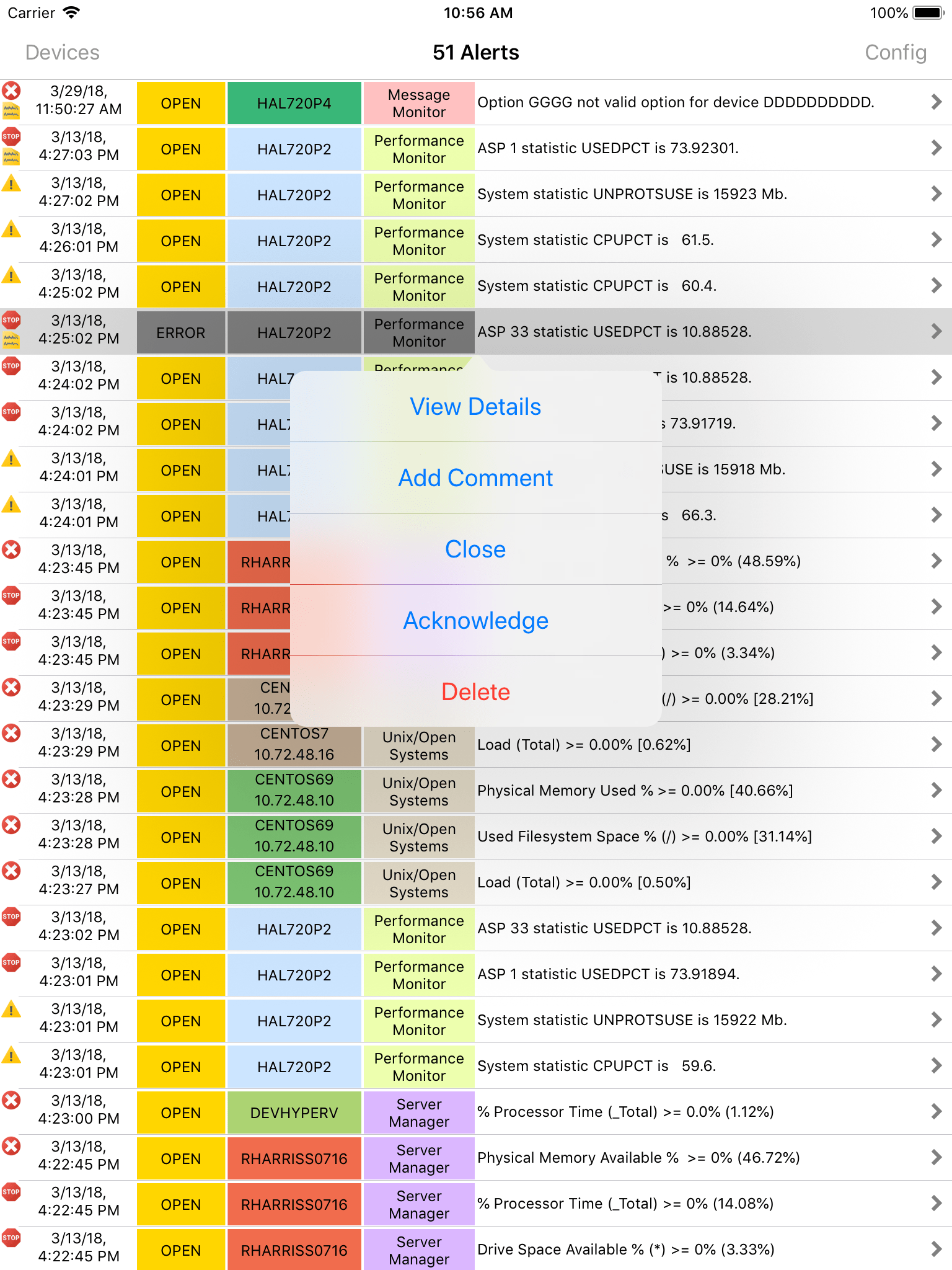 Open alerts in Enterprise Console on iPad, iPhone