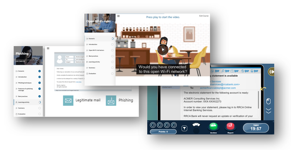 screenshots of the security awareness platform