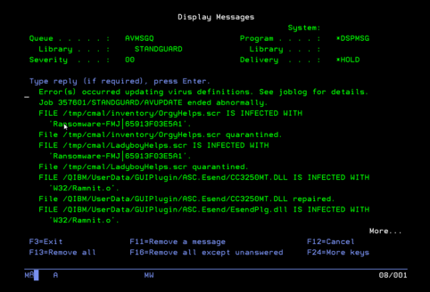 ransomware on IBM i system message