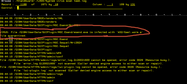 message indicating ransomware found on IBM i and quarantined