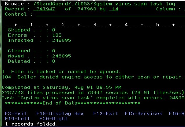 number of files infected on an IBM i server