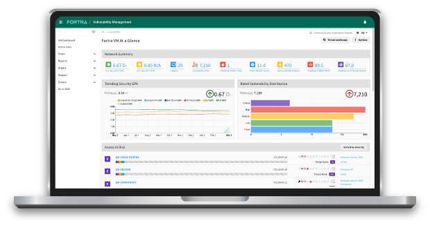 Laptop screen open to a Fortra VM dashboard