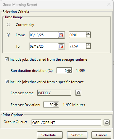 Robot good morning report time ranges