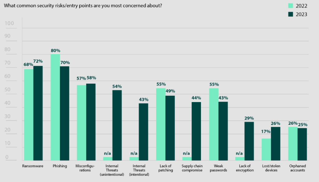 Bar chart of Pen Testers most common security concerns