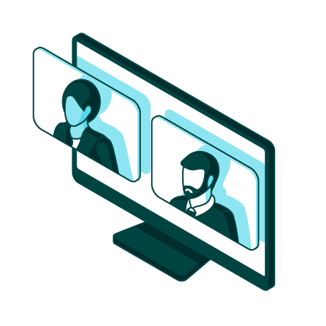 two people on a computer monitor