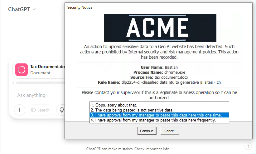 Chat GPT Alert Dropdown