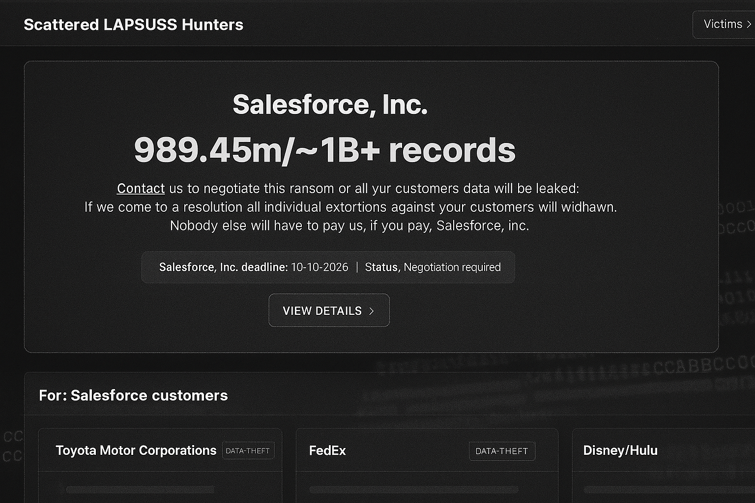 lapsuss hunters message on Salesforce breach