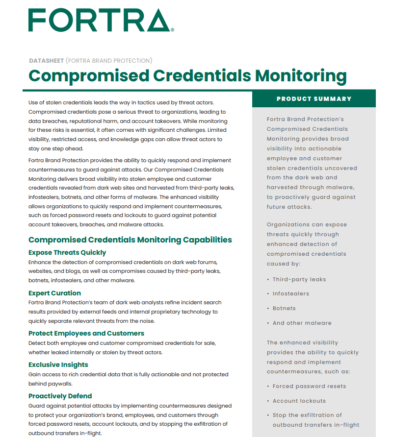 Fortra Compromised Credential Monitoring Datasheet