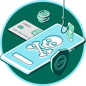 a graphic showing phishing and other mobile scams