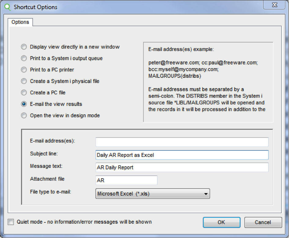 set query shortcut parameters