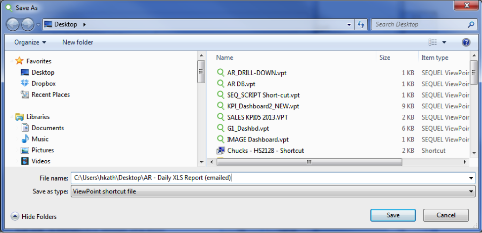 save shortcut parameters