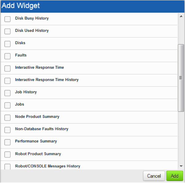 Select from many widget options in Robot/NETWORK Web UI.