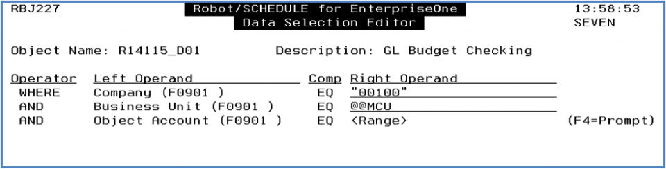 Data selection object with variable data