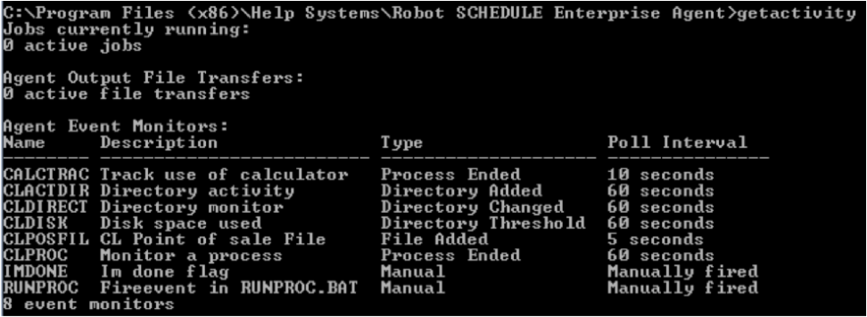 Robot Schedule Enterprise getactivity command