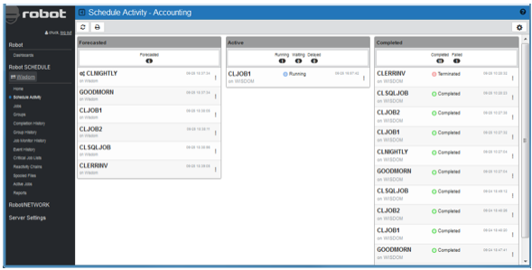 Schedule Activity Monitor in Robot SCHEDULE web interface
