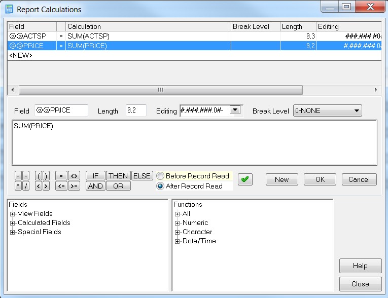 Use the Report Calculations window to set up your calculated fields.