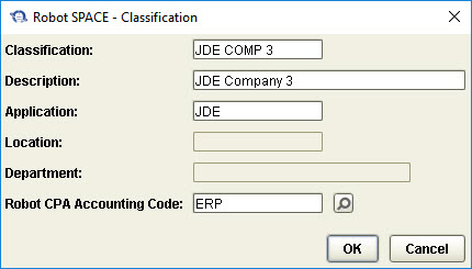 Oracle JD Edwards classification in Robot Space