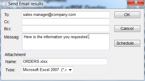 Email Sequel results in an Excel spreadsheet