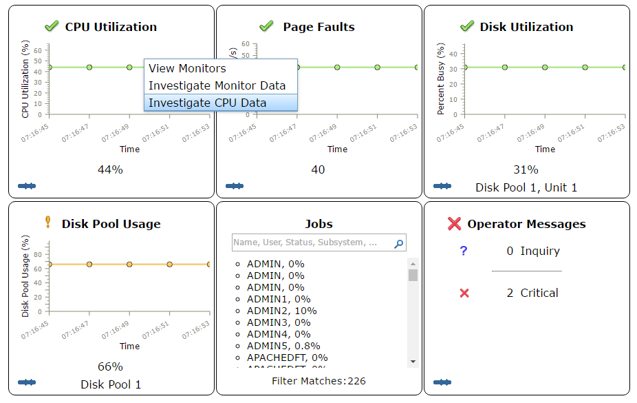 IBM Navigator for i Dashboard in IBM i 7.3