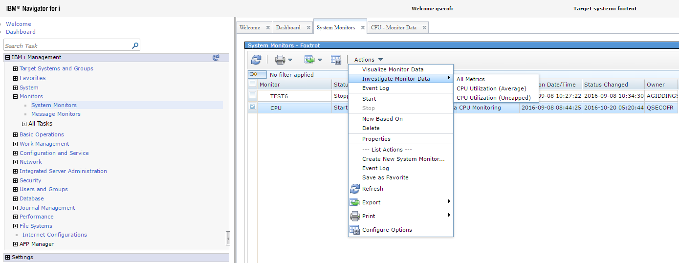 IBM Navigator for i System Monitor Data in IBM i 7.3