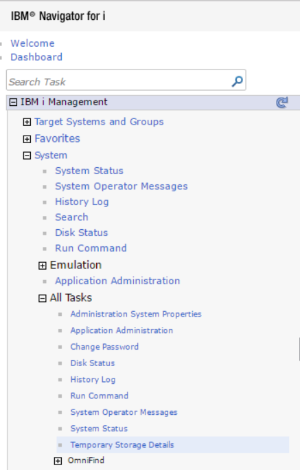 IBM Navigator for i Temporary Storage Details in IBM i 7.3