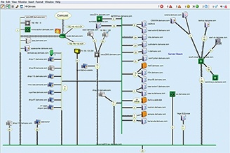 Network mapping software creates map showing color-coded devices and interconnections