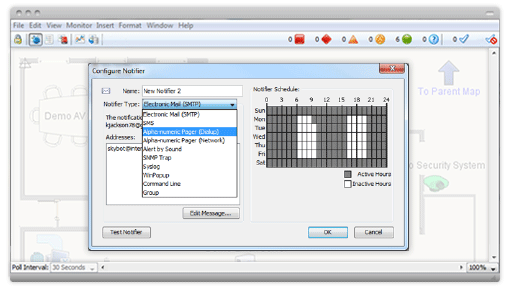 Notifier configurer window for setting exception-based alerts within the network monitoring tool