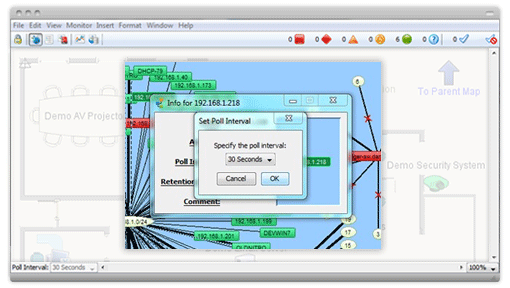 Intermapper polling tool set at 30 seconds for near real-time network monitoring