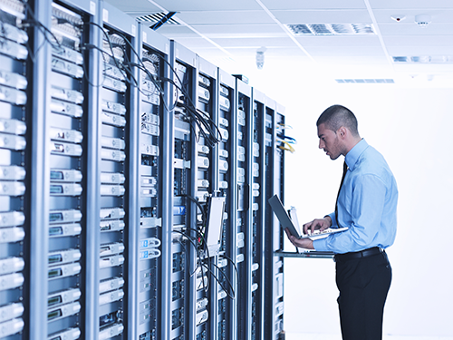 Technology company data center monitored by network monitoring software