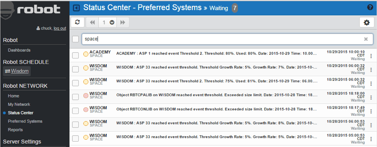 Escalate information across partitions to the Robot Network Status Center