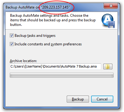 backup automate screen