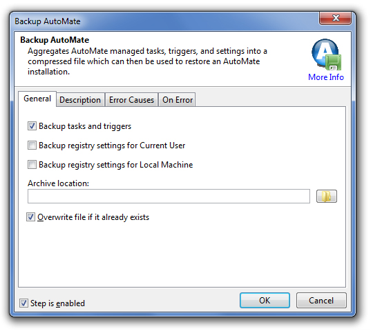 backup automate screen