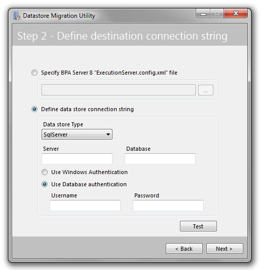 Define data store connection string Define data store connection string