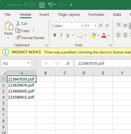 Excel file with invoice numbers Excel file with invoice numbers