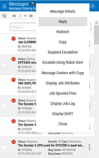 Robot Console message center on mobile footprint