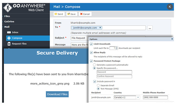 Secure email through the GoAnywhere web client