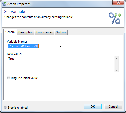 Set Variable - Var Found Client Set Variable - Var Found Client