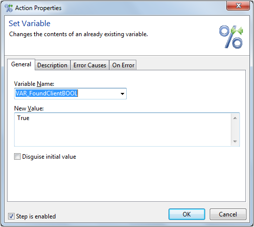 Set Variable - Var Found Client