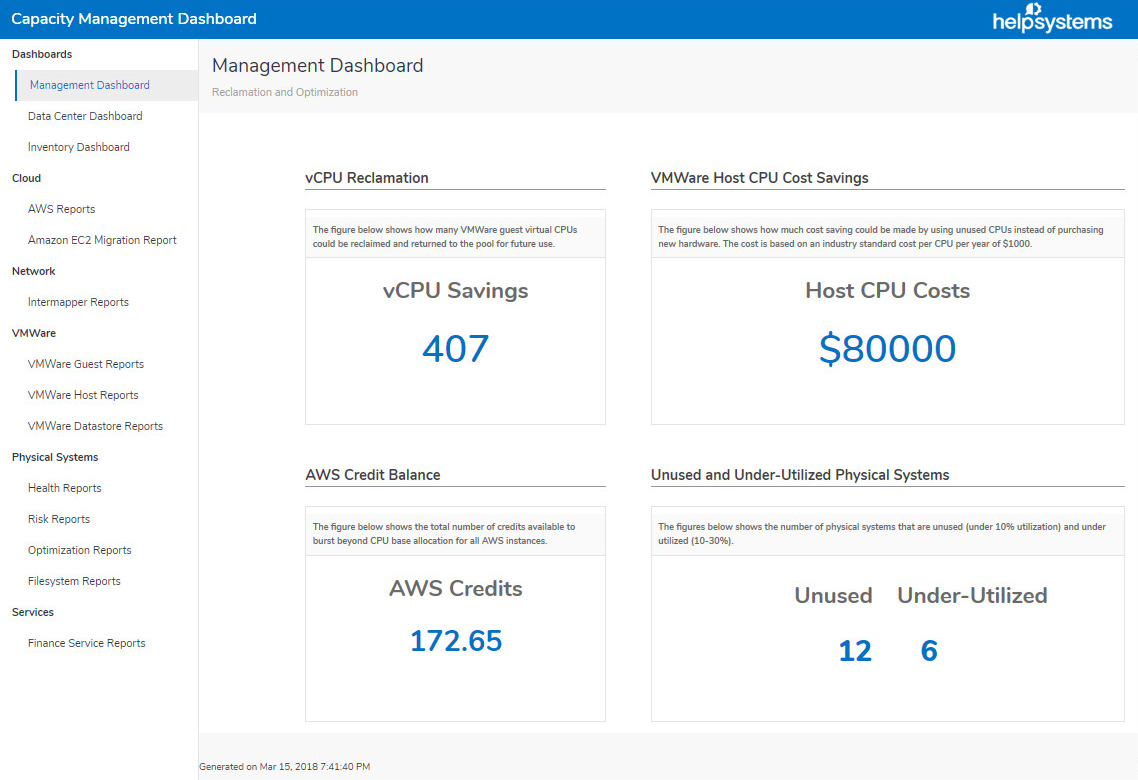 Vityl Capacity Management Reports Vityl Capacity Management Dashboard