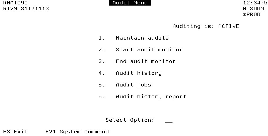Audit Menu in Robot HA showing that automatic auditing is active.