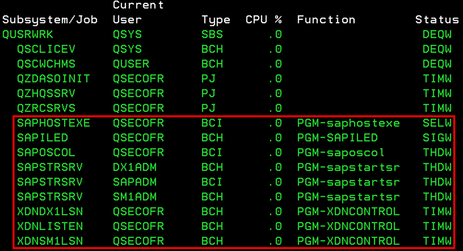 QUSRWRK subsystem SAP-specific jobs QUSRWRK subsystem SAP-specific jobs