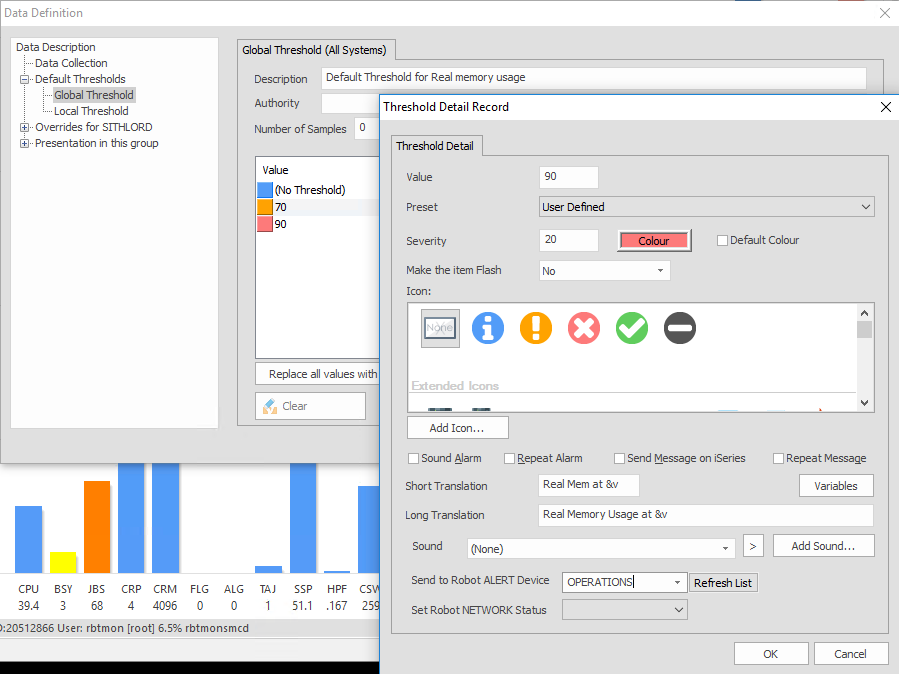 Configure real memory usage threshold Configure real memory usage threshold