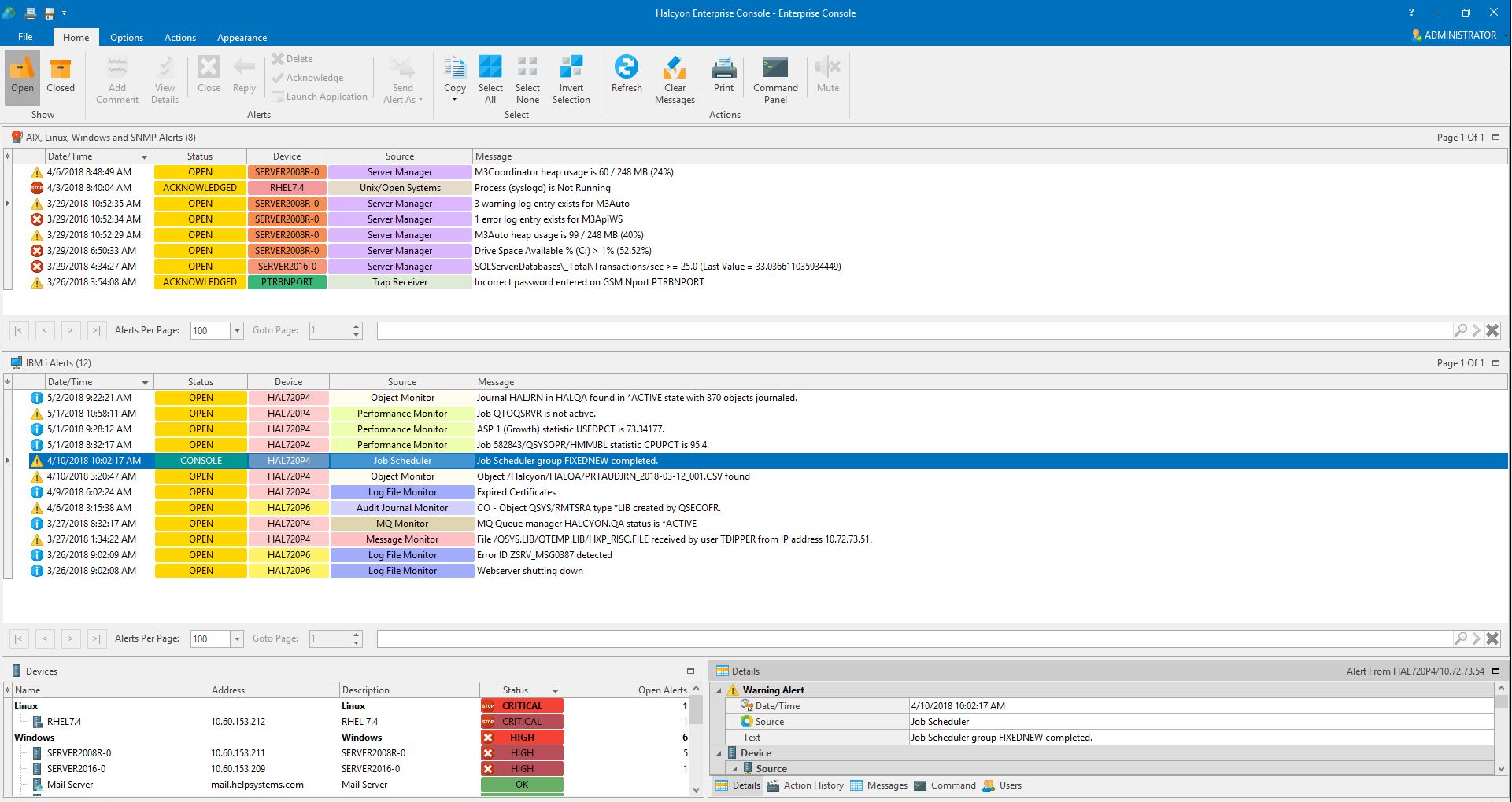 Open alerts in Enterprise Console