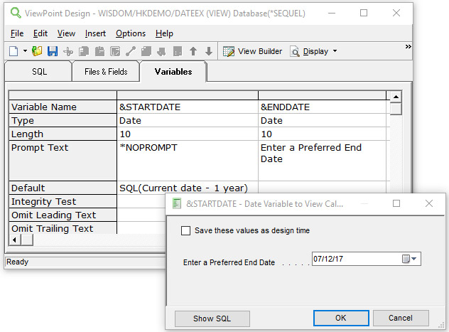 Choose your date in Viewpoint designer.