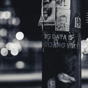 Black and white photo of a telephone pole that reads Big Data