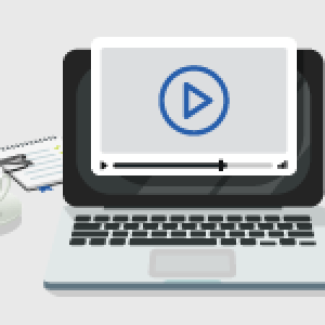 laptop screen with play button