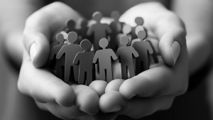 hands with paper people figures in the palms