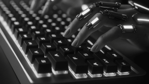robot hands on keyboard