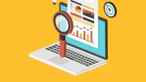 Magnifying glass evaluating data 